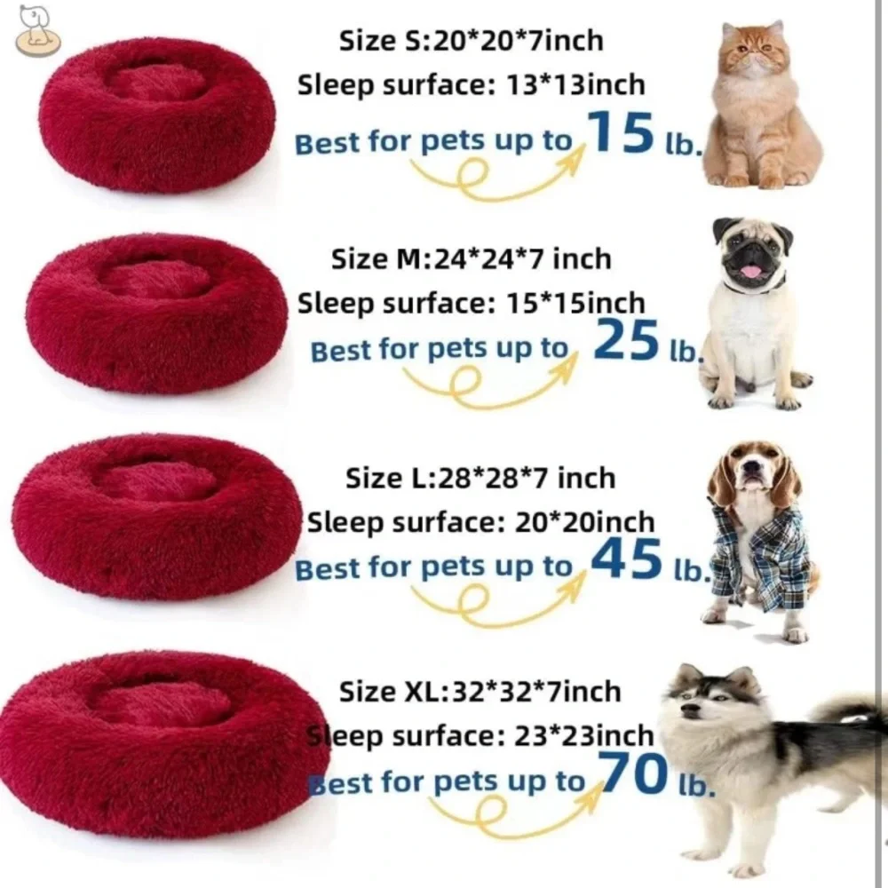 Washable Cat Bed Donut Calming for Cats, Small/Medium Dogs, Round Soft